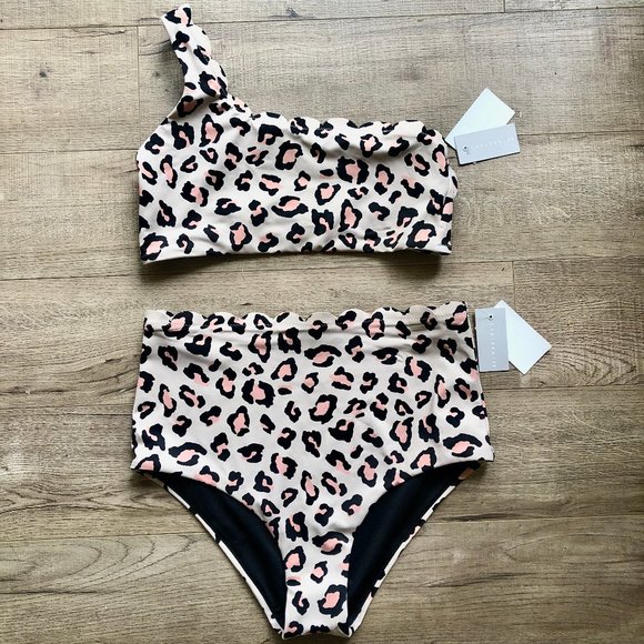 NWT Chelsea28 Beige Leopard High Waist Bikini Set - Picture 5 of 8